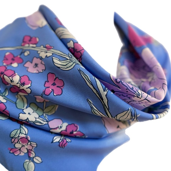 Vera Blue Floral Scarf – Lilies & Blossoms – 27” Square - Picture 4 of 7